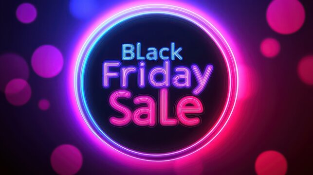 Vibrant black friday sale promotion with neon lights and bokeh effects for online marketing campaign
