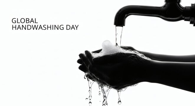 Global handwashing day concept with hands being washed under a faucet