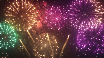 Spectacular fireworks display illuminating the night sky with vibrant colors and explosive bursts of light