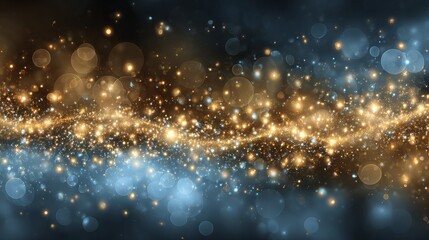 Naklejka premium Christmas shiny background with glittering golden and blue bokeh lights festive abstract sparkle backdrop for holiday cards banners social media headers product display and elegant winter celebration