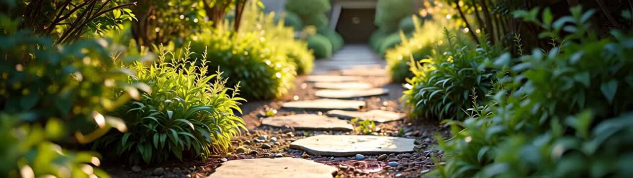 Stone path that leads to a house in the woods