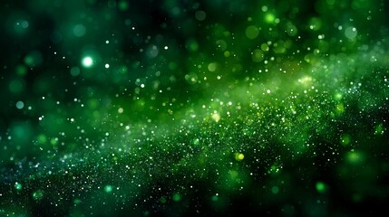 Abstract green bokeh background with defocused glitter and soft blur, festive sparkle backdrop for holiday cards, web banners, social media headers, posters, and copy space design