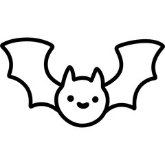 Cute halloween bat icon with smiling face and spread wings for spooky festive design