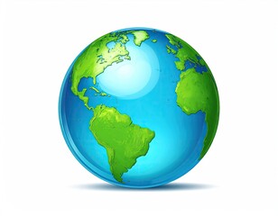 Naklejka premium A vibrant, shiny globe depicts the Earth with continents highlighted in green