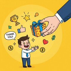 Employee Recognition Receiving Gift, Trophy, and Appreciation from Boss