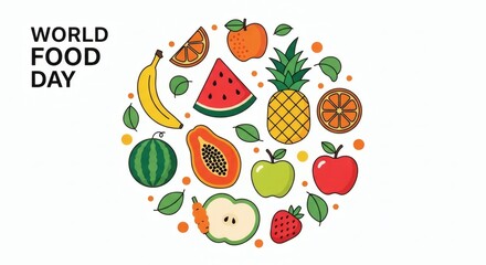 World food day celebration with assorted fresh fruits and leaves