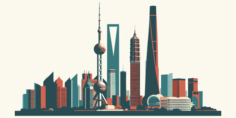 Modern city skyline with iconic skyscrapers and urban development © Pasko