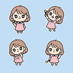 Adorable kawaii girl cartoon vector illustration
