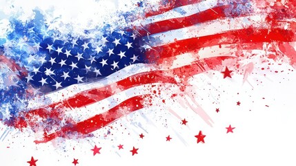 Watercolor painting of the american flag with red stars, a patriotic symbol of the united states of america