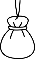 Witches forest magic pouch hanging with tied string in dark outline style