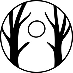 Witches forest silhouette with moonlight in dark circle creating mysterious atmosphere