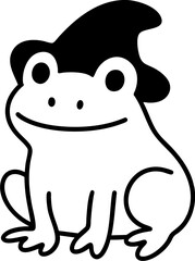 Witches forest frog wearing pointed hat with simple and cute black outline design