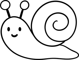 Cute snail with spiral shell and smiling face in witches forest