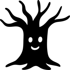 Happy tree silhouette with smiling face witches forest creating magical and friendly atmosphere