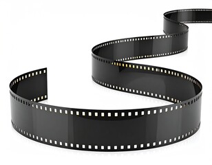 A curved, black film strip with sprocket holes, suggesting motion and recording