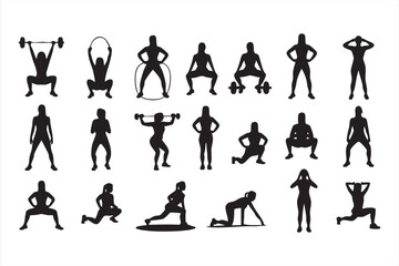 Gym and Health Exercise Silhouette Collection for Sports and Fitness Design