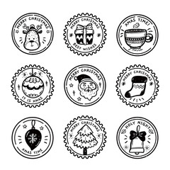 set of christmas stamps, Hand drawn christmas stamp png collection
