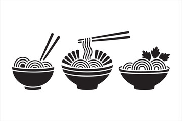 Japanese and Chinese Food Bowl Icon Collection for Dining Graphics