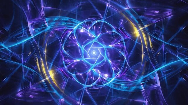 Abstract fractal design with blue and purple swirling lines and a central glowing point of light abstract geometric background patterns video