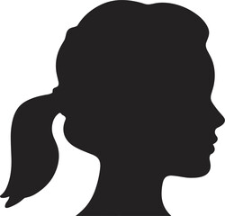 Black silhouette profile of a woman with a ponytail on white Keywords: woman, silhouette