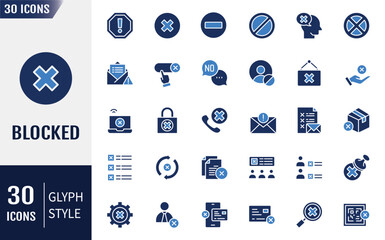 Blocked Flat Icons set. Containing  objection, deny, refuse, and more. Vector illustration