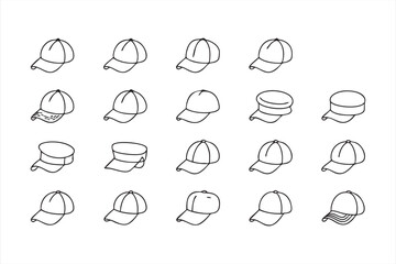 Black and White Line Art Hat Icons for Casual and Streetwear Graphics