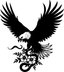 Fototapeta premium Engraved Eagle with Snake and Floral Tattoo Design
