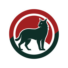 Obraz premium Black Cat Silhouette in Circle Emblem feline animal