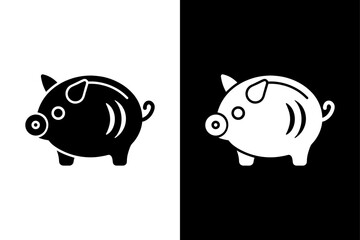 Flat Piggy Bank Icon Monochrome Design.