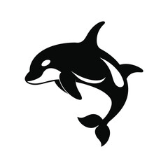 Fototapeta premium Black silhouette of a jumping orca whale Keywords: orca, killer whale, marine mammal, ocean, sea
