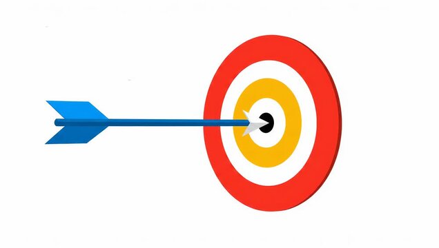 A blue arrow perfectly hits the bullseye on a circular target, symbolizing strategic success and achieving objectives