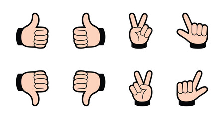 hand gesture icon set with thumbs up thumbs down like dislike peace and finger sign