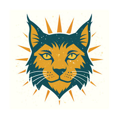Stylized bobcat head with sunburst effect feline animal