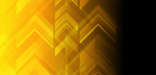 Bright yellow glowing minimal arrows abstract geometric background. Vector technology design