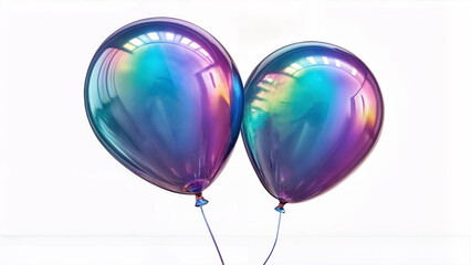 Two shiny colorful balloons floating against a white background symbolizing celebration, happiness, love, joy, friendship, and minimalistic festive decoration for events and parties