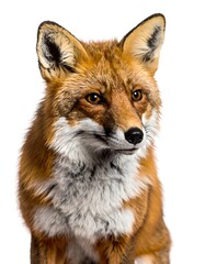 Fototapeta premium Portrait of a red fox with white background, alert