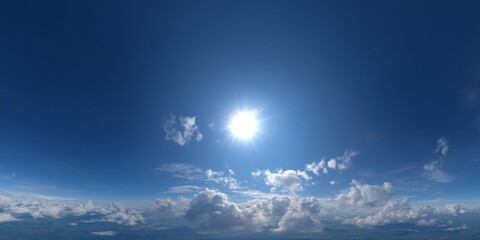 Hdr 360-degree panoramic scene of bold azure sky above clouds