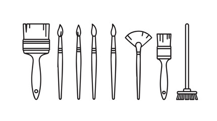 Collection of various art brushes and paintbrushes for creative projects and artistic endeavors vector