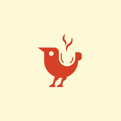 Chicken Coffee Logo Vector Illustration – Minimalist Modern Cafe Icon Design