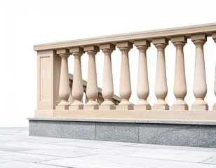 Detailed stone balustrade with columns, railing, and step elements against white