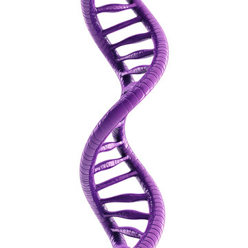 Abstract 3d rendering of a purple dna double helix against a black background