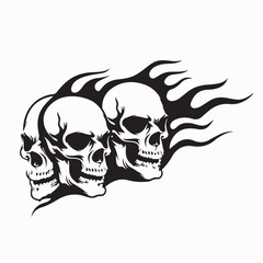 Fiery skulls human bones burning flames horror vector illustration