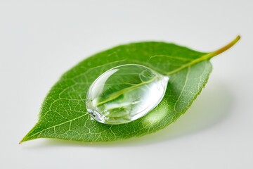 Dewdrop resting on a green leaf capturing the essence of nature in a simple yet elegant scene