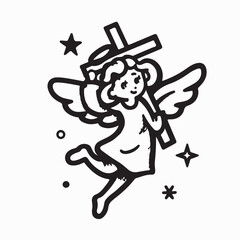 Heavenly Whimsical Angel with Cross Vector Image isolated on white background