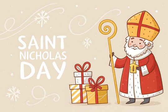 Saint Nicholas Day Santa Claus With Gifts Illustration For Winter Holiday Scene
- Powered by Adobe
