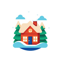 Snow Covered Icon | Flat Winter and Christmas Decoration Design