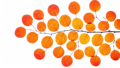 Branch of orange, circular leaves against a stark white background