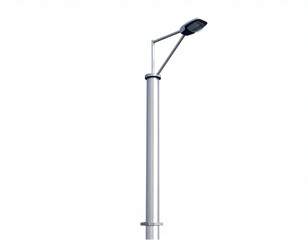 Tall, slender light post with a sleek, dark-colored lamp head; isolated on white