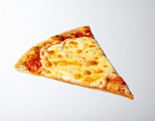 A single, triangular slice of cooked, cheesy, and sauced bread