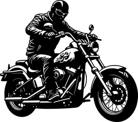 Biker with Beard on Flaming Motorcycle Graphics Black